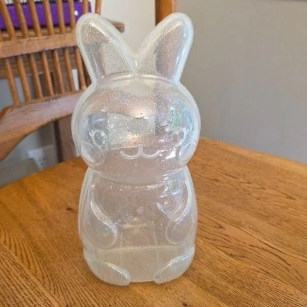 Clear Glitter Bunny Rabbit Plastic Storage Container 10 inch Candy Kids Toys